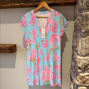 Lilly Pulitzer Seafoam Blue Tunic with Pink Coral Print